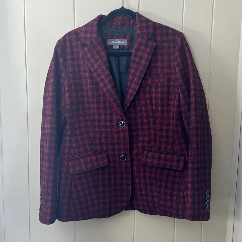 Eddie Bauer Buffalo Check Wool Blend Lined Blazer Womens Size 10